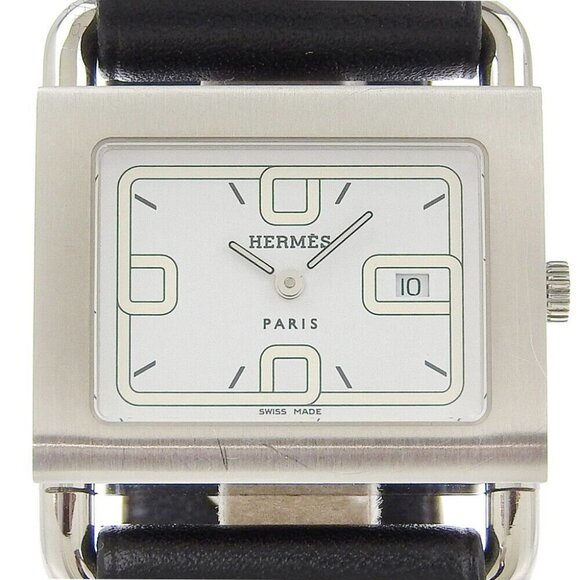 HERMES Valenia Watches BA1.510 WhiteDial Stainless Steel/Embossed Leather ... - Picture 1 of 8